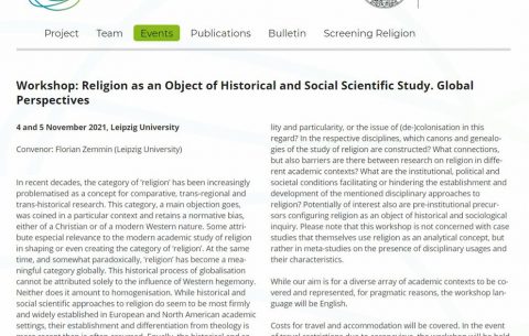 Workshop: Religion as an Object of Historical and Social Scientific Study: Global Perspectives