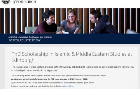 PhD Scholarship in Islamic & Middle Eastern Studies at Edinburgh
