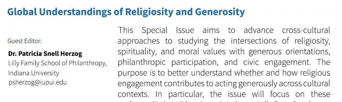 Call for Papers: Special Issue "Global Understandings of Religiosity and Generosity"