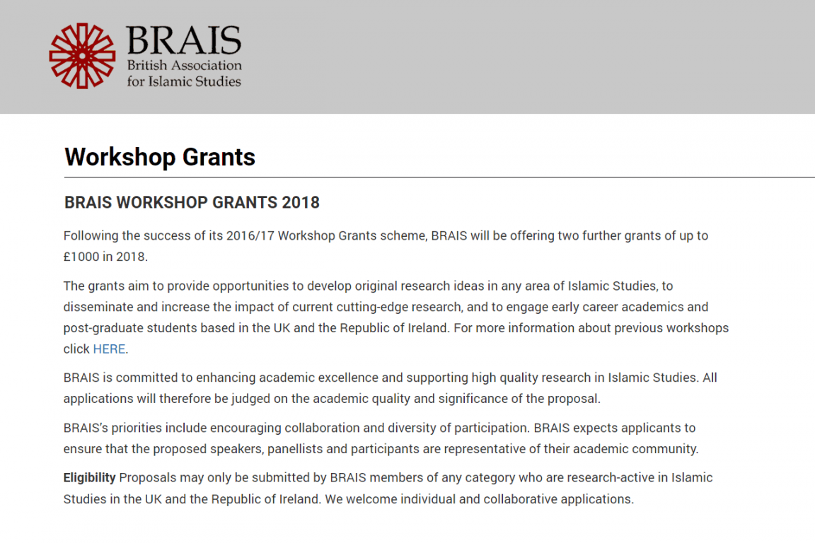 The British Association for Islamic Studies (BRAIS) Workshop Grants