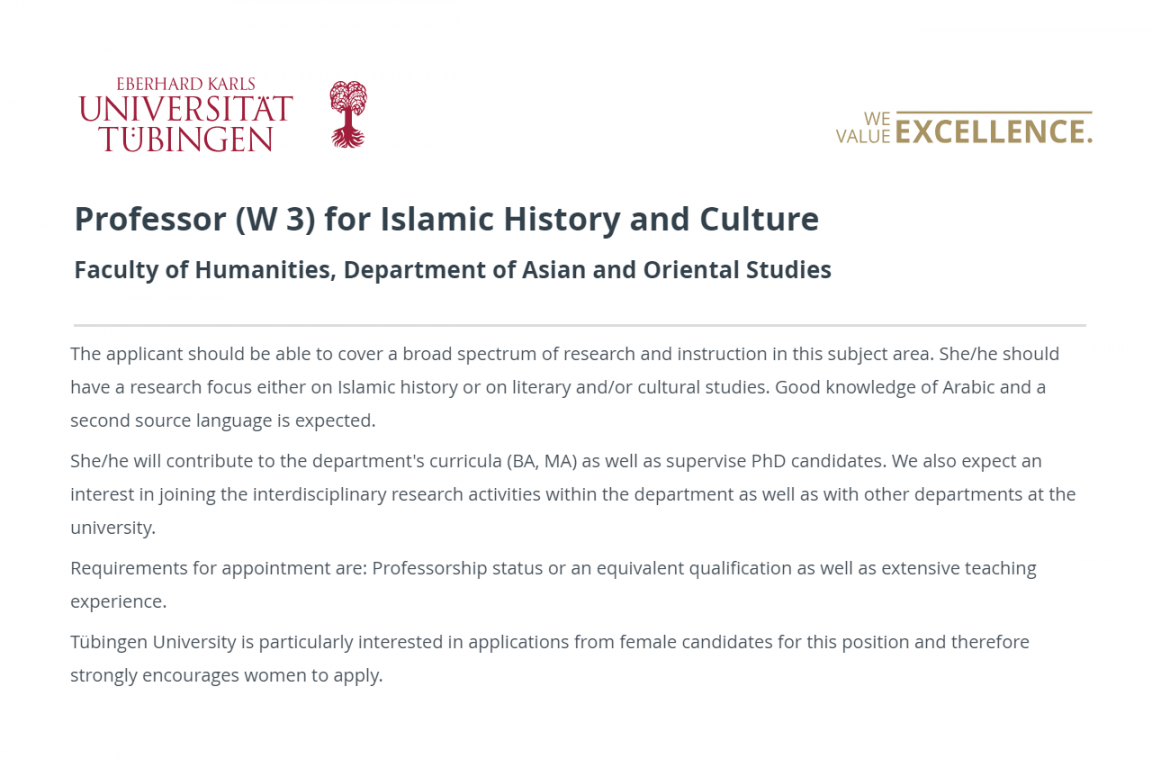 Professor (W 3) for Islamic History and Culture
