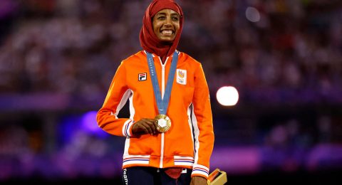 Dutch Olympian wins kudos for donning hijab to collect gold medal