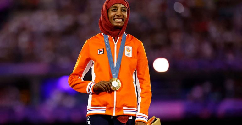 Dutch Olympian wins kudos for donning hijab to collect gold medal