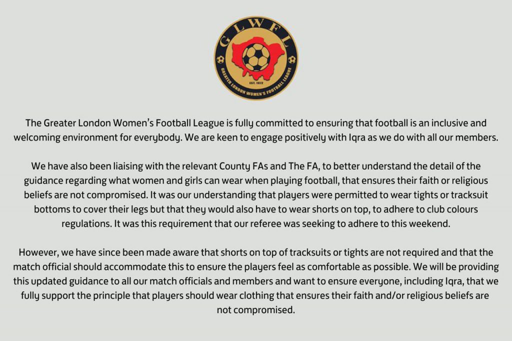 Women’s football league in London ‘bans’ Somali Muslim player over clothing